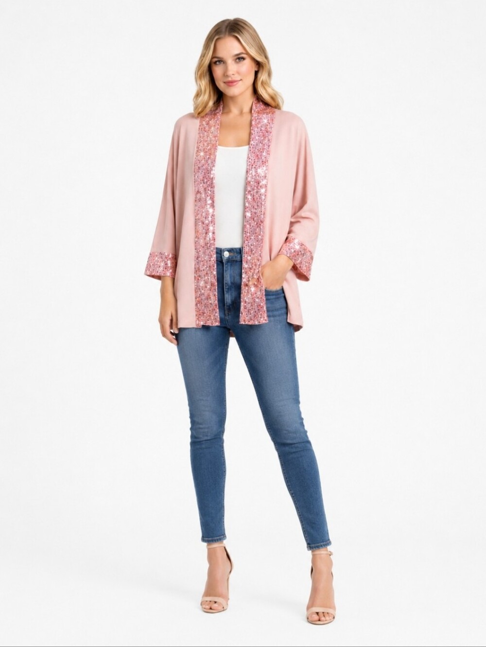 Cleo | Blush Pink Sequin Trim Cardigan NWT - Picture 10 of 10